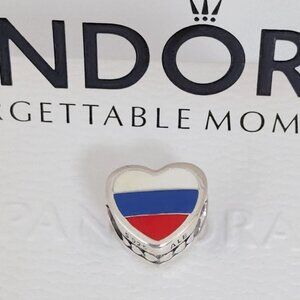 Pandora Russia Flag Heart Charm Bead Exclusive Pendant S925 Silver with box